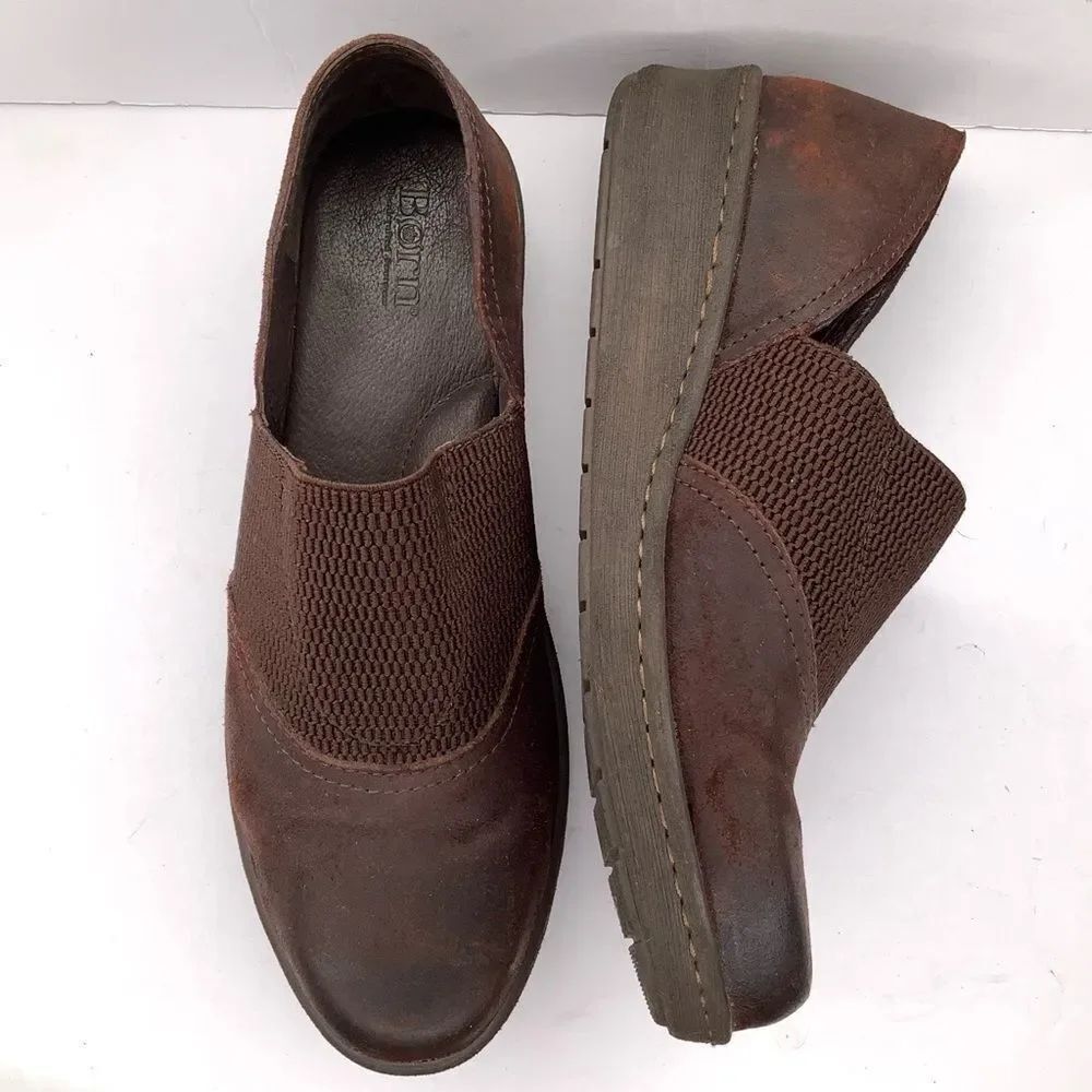 Born Nubuck Dark Brown Round Toe Slip On Comfort Women’s Clogs Sz 11